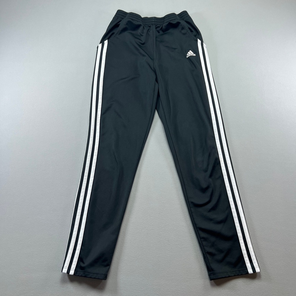 Adidas Track Pants Boys Large 14 Black White 3 Striped Elastic Waist Athleisure